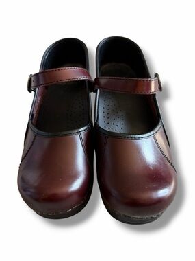 Dansko Burgundy/Black Cherry Marcelle Mary Jane Cabrio Leather Clogs Sz US6/EU36